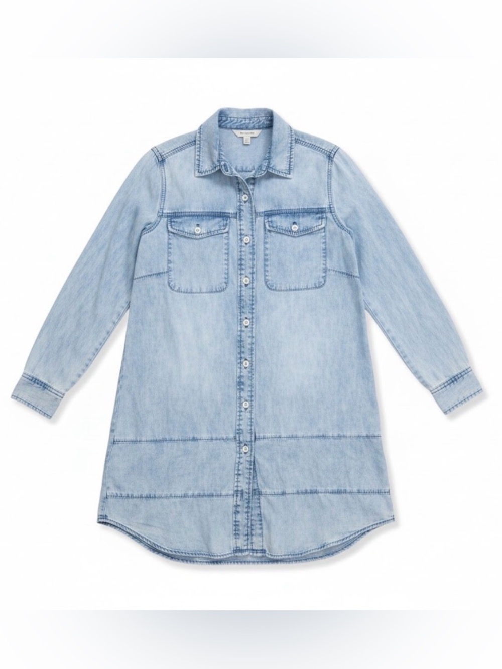 NIC+ZOE Light Blue Denim Blend Extra Long Button-Down Shirt Size XS